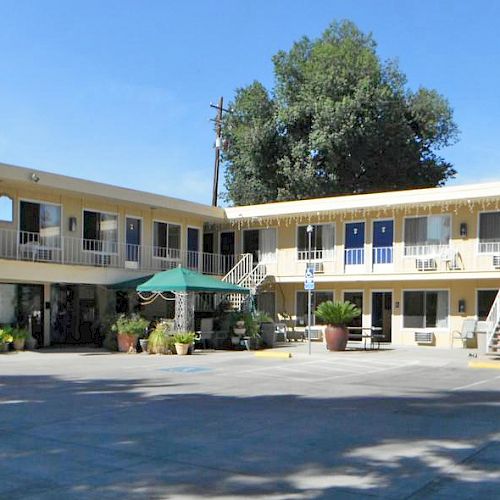 The image shows a two-story motel named 